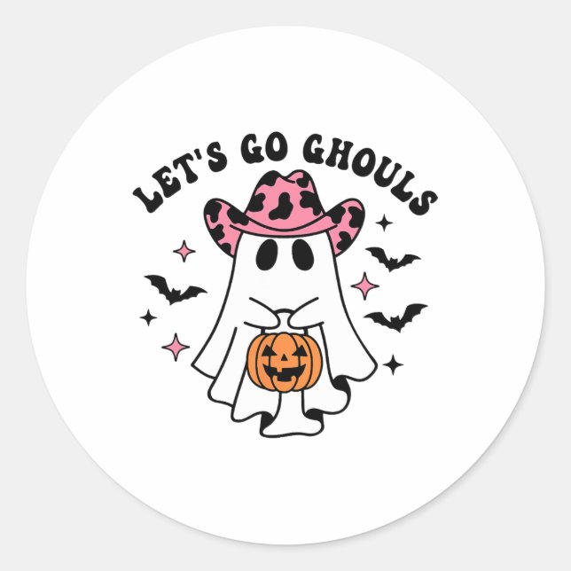 Halloween Let's Go Ghouls Ghost Retro Costume Wome Classic Round Sticker (Front)