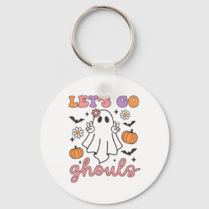 Halloween Let's Go Ghouls Ghost Retro Costume Wome Keychain
