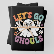 Halloween Let's Go Ghouls Ghost Retro Costume Wrapping Paper Sheets