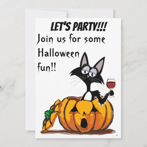 Halloween Lets Party Funny cartoon cat pumpkin Invitation