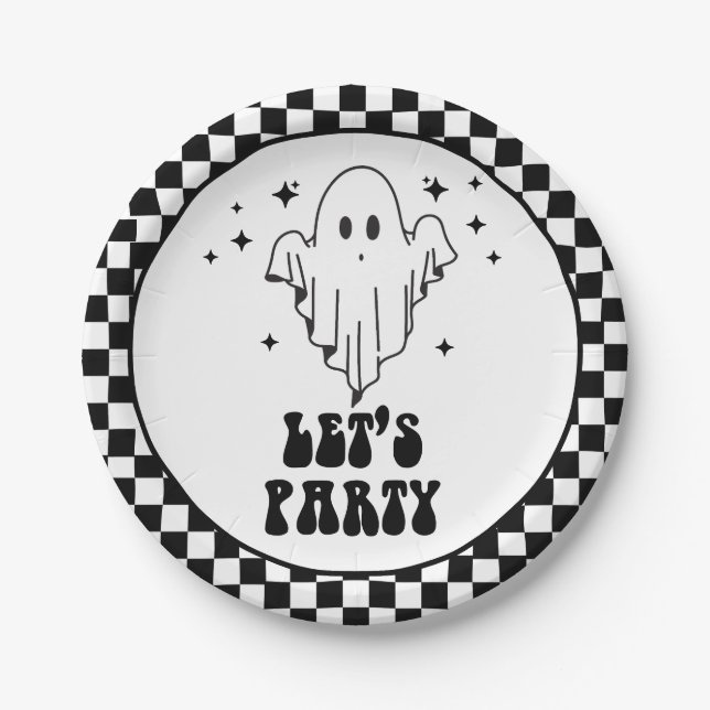 Halloween Let's party spooky ghost  Paper Plates (Front)