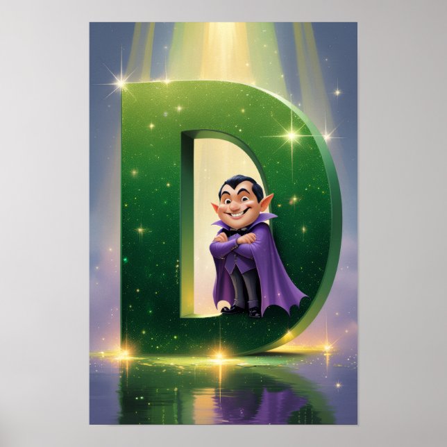 Halloween Letter D Friendly Vampire Classroom Wall Poster (Front)