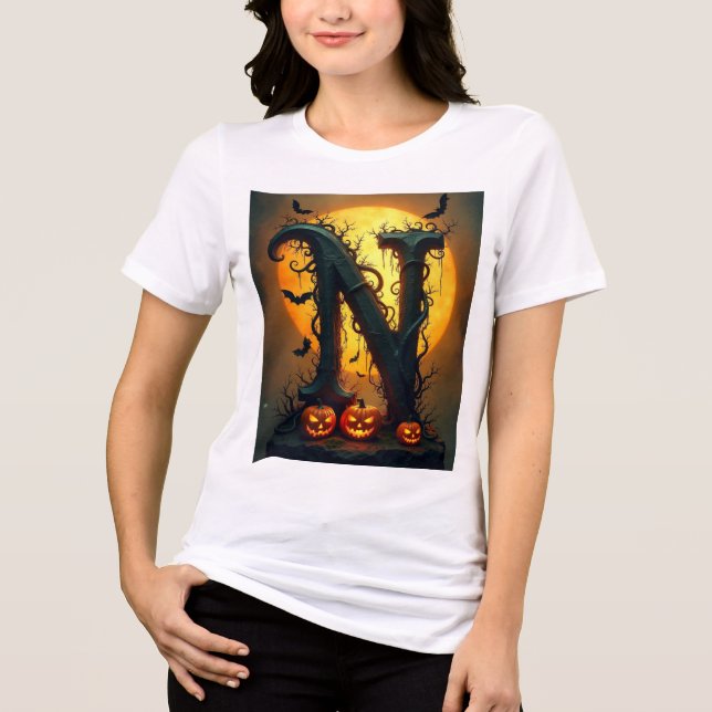 Halloween Letter N Single Tear Tri-Blend Shirt (Front)
