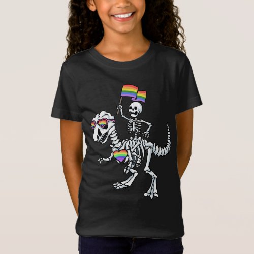Halloween LGBT T Rex Dinosaur Skeleton Gay Pride T_Shirt
