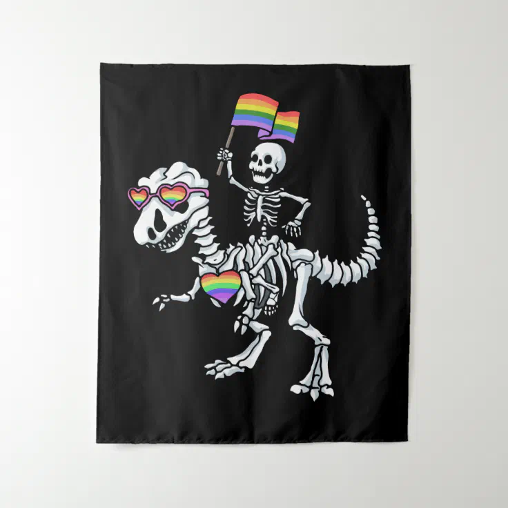 Halloween Lgbt T Rex Dinosaur Skeleton Gay Pride Tapestry Zazzle 8693