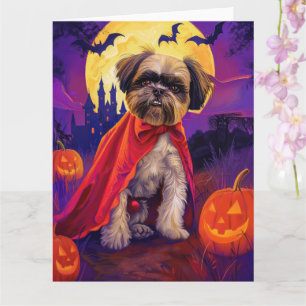 Halloween Lhasa Apso Vampire Pumpkins Scary Card
