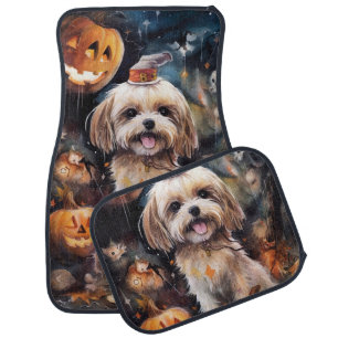 Halloween Lhasa Apso With Pumpkins Scary Car Floor Mat
