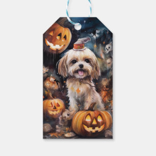 Halloween Lhasa Apso With Pumpkins Scary Gift Tags