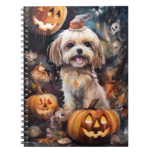 Halloween Lhasa Apso With Pumpkins Scary Notebook