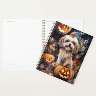 Halloween Lhasa Apso With Pumpkins Scary Planner