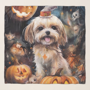 Halloween Lhasa Apso With Pumpkins Scary Scarf