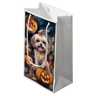 Halloween Lhasa Apso With Pumpkins Scary Small Gift Bag