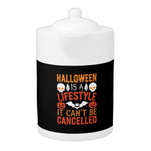 Halloween Lifestyle Bat Pumpkin Typography Vector Teapot