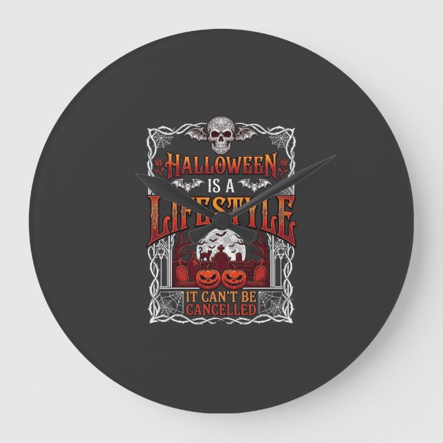 Halloween Lifestyle Bat Skull Graveyard Pumpkins F Large Clock (Front)