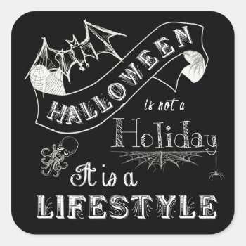 Halloween Lifestyle Chalk Art Square Sticker by ChiaPetRescue at Zazzle