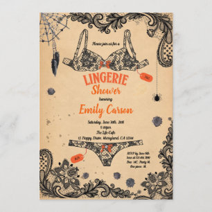 Halloween lingerie shower black lace witch brunch invitation