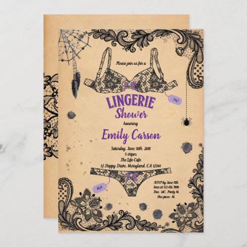 Halloween lingerie shower black lace witch party invitation
