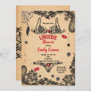 Halloween lingerie shower black red witch party invitation