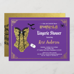 Halloween lingerie shower purple black lace invitation