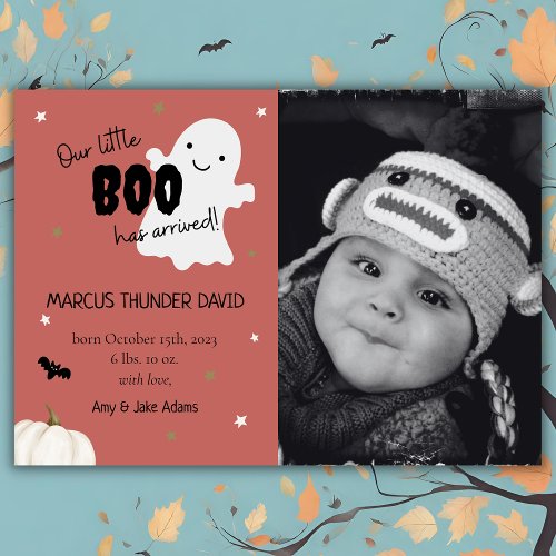 Halloween Little Boo Baby Birth Photo Announcement