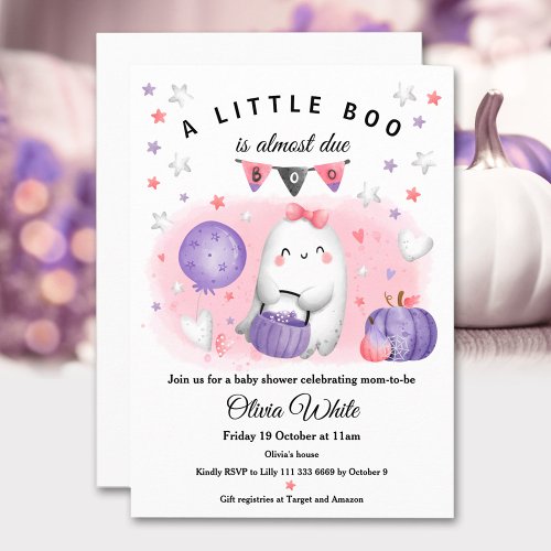 Halloween Little Boo Baby Girl Shower Invitation