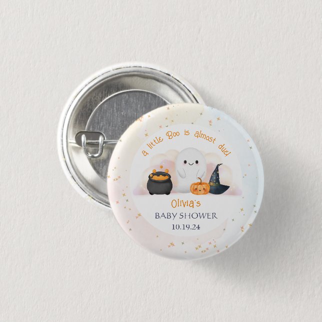 Halloween Little Boo Baby Shower  Button (Front & Back)