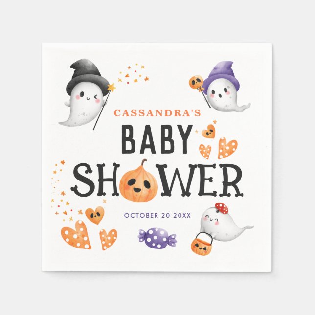 Halloween Little Boo Baby Shower Cute Ghosts  Napkins (Front)