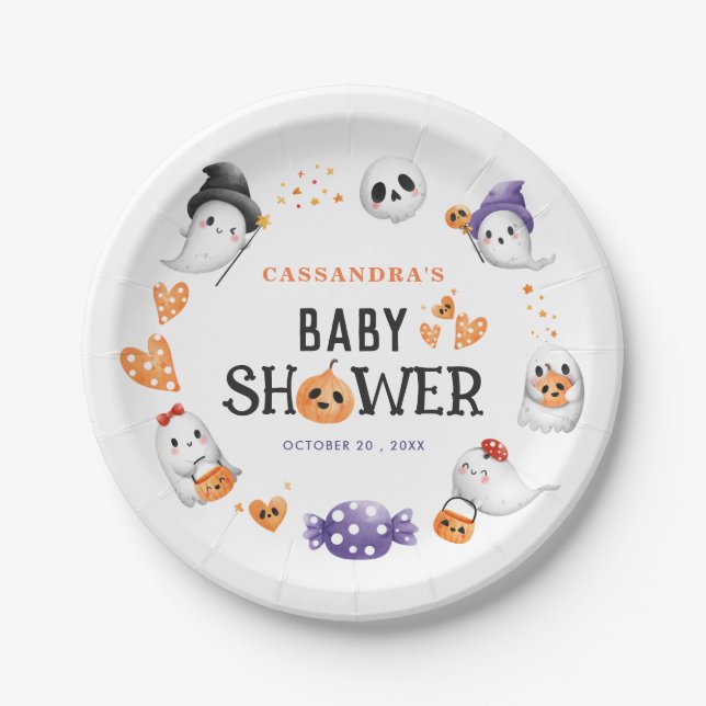 Halloween Little Boo Baby Shower Cute Ghosts  Paper Plates (Front)