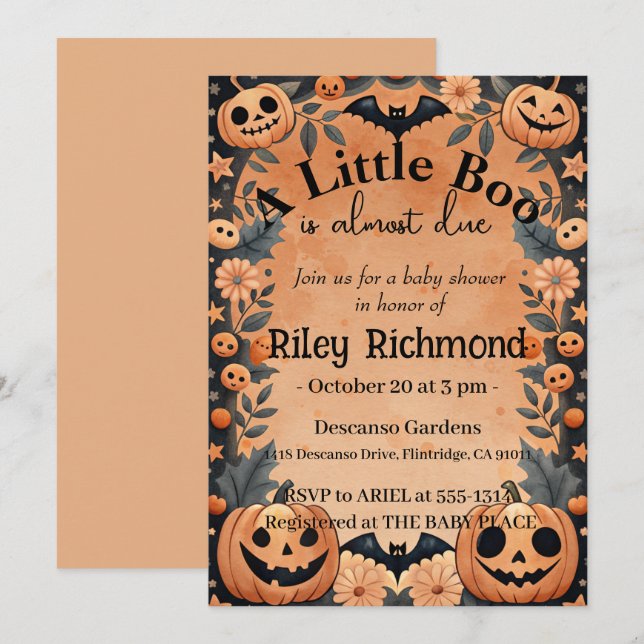Halloween Little Boo Baby Shower Invitation (Front/Back)