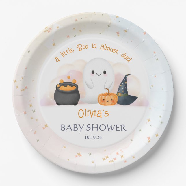 Halloween Little Boo Baby Shower  Paper Plates (Front)
