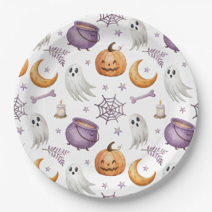 Halloween Little Boo Baby Shower Pattern Paper Plates