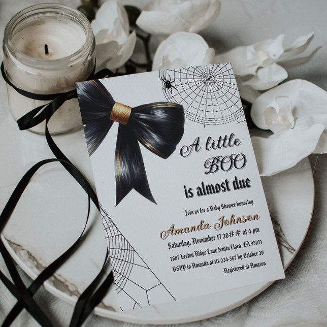 Halloween Little Boo Black Bow Baby Shower  Invitation (Creator Uploaded)