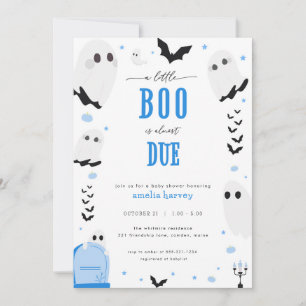 Halloween Little Boo Blue Baby Shower Invitation