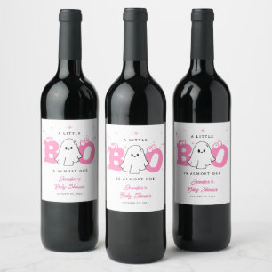 Halloween Little Boo Cute Ghost Girl Baby Shower Wine Label