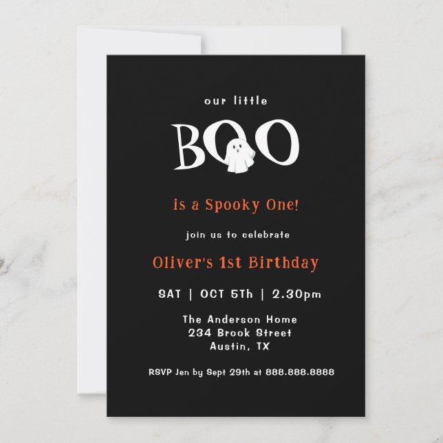 Halloween Little boo Cute Ghost Kids 1st Birthday Invitation (Front)