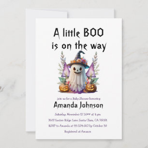 Halloween Little Boo Dark Purple Baby Shower  Invitation