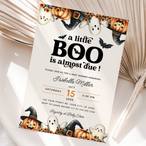 Halloween Little Boo Fall Pumpkin Baby Shower Invitation