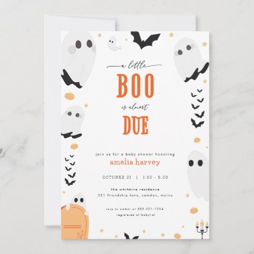 Halloween Little Boo Ghost Baby Shower Invitation