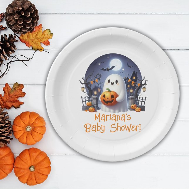 Halloween Little Boo Ghost Baby Shower Paper Plates (Creator Uploaded)