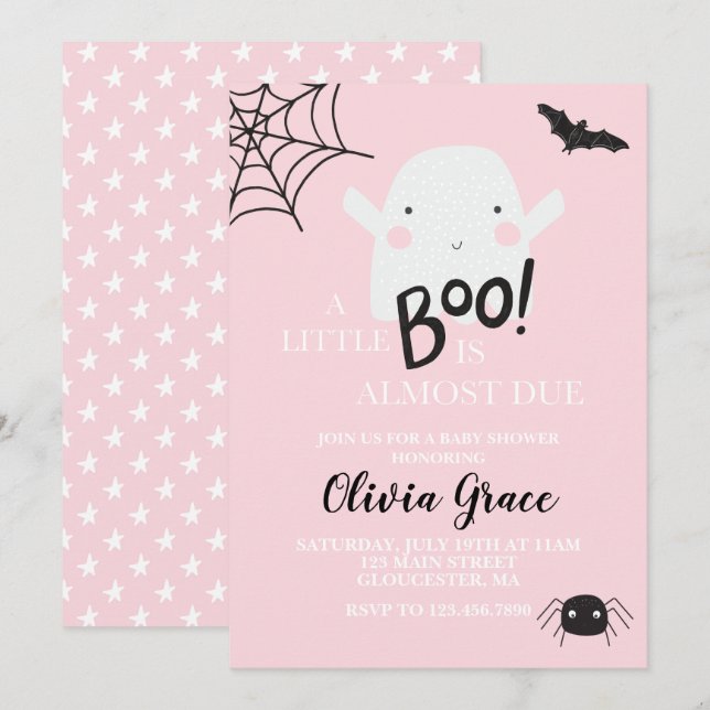 Halloween Little Boo Ghost Baby Shower Pink Invita Invitation (Front/Back)