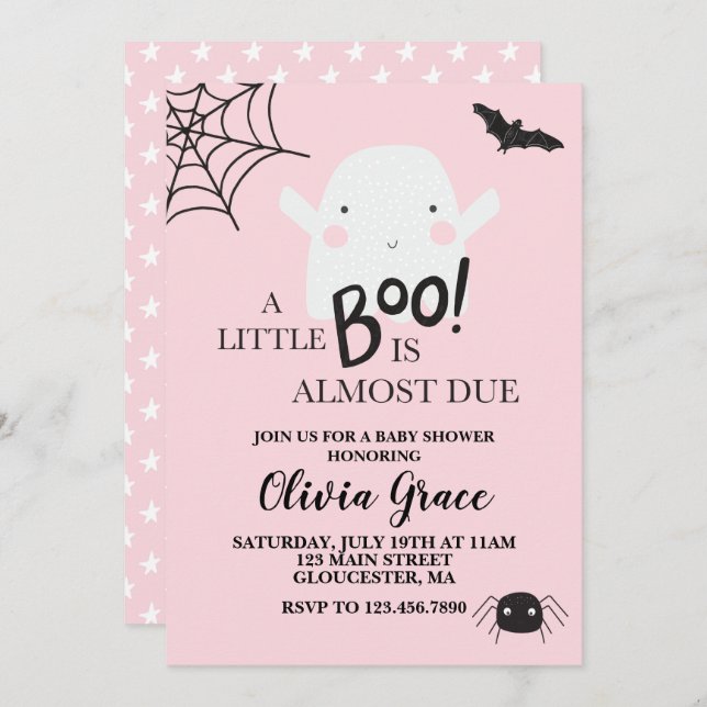 Halloween Little Boo Ghost Baby Shower Pink Invitation (Front/Back)