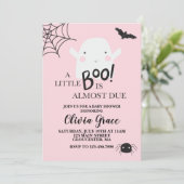 Halloween Little Boo Ghost Baby Shower Pink Invitation (Standing Front)