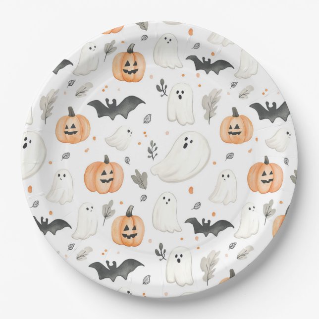 Halloween Little Boo Ghost Cute Baby Shower Paper Plates (Front)