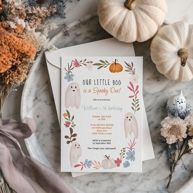 Halloween little boo Ghosts boy kids 1st birthday Invitation (Halloween little boo Ghosts boy kids 1st birthday Invitation)