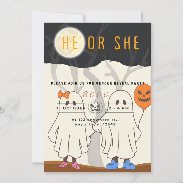 Halloween little boo he or she invitation  (Front)