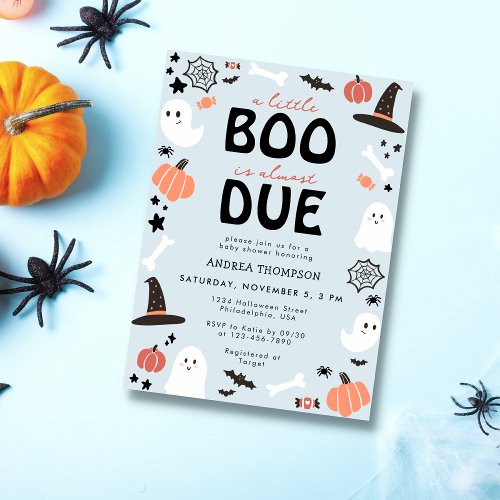Halloween Little Boo is Almost Due Baby Boy Shower Invitation