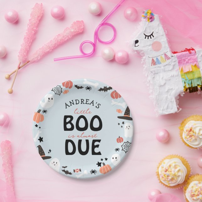 Halloween Little Boo is Almost Due Baby Boy Shower Paper Plates (Party)