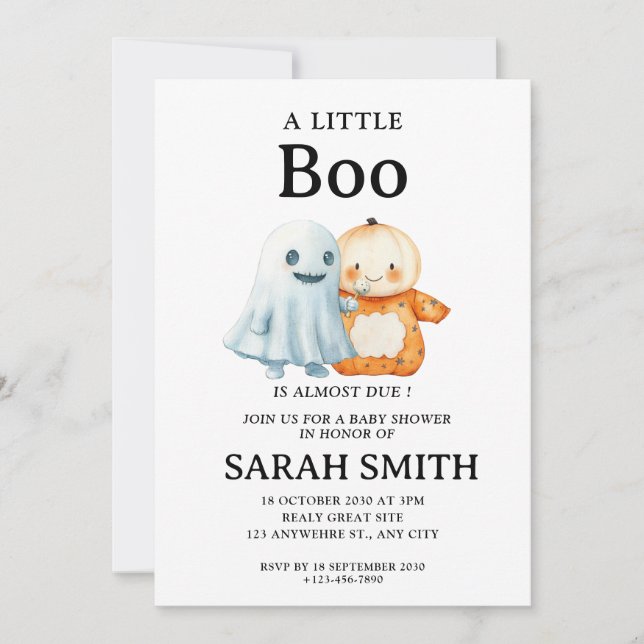 Halloween Little Boo is Almost Due Baby Shower Invitation (Front)