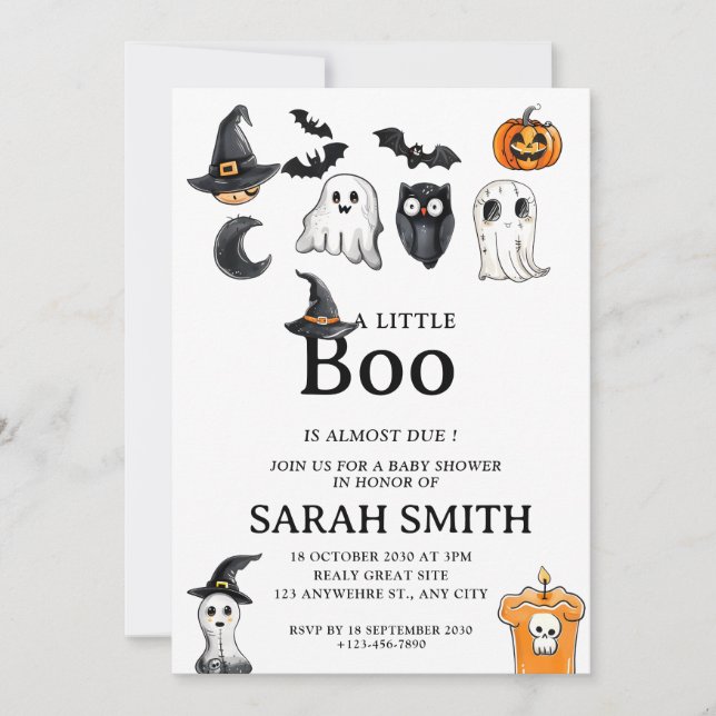 Halloween Little Boo is Almost Due Baby Shower Invitation (Front)