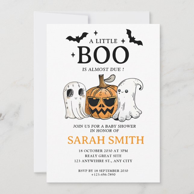 Halloween Little Boo is Almost Due Baby Shower Invitation (Front)